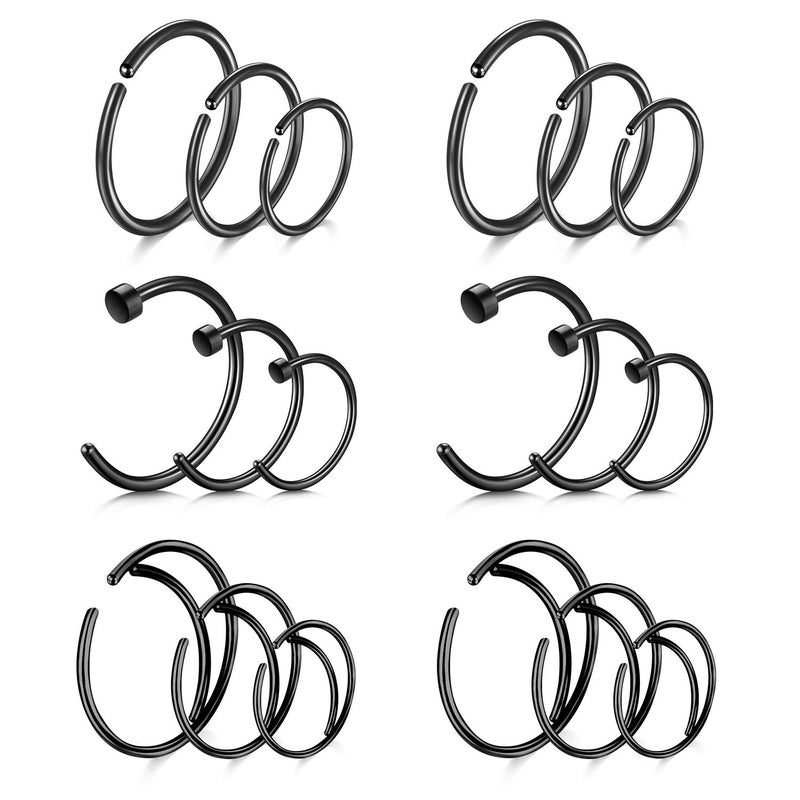FECTAS Nose Rings Hoop Nose Ring Surgical Steel 20g Gauge 8mm 10mm 12mm Piercing Hoops Jewelry Black - Image 1